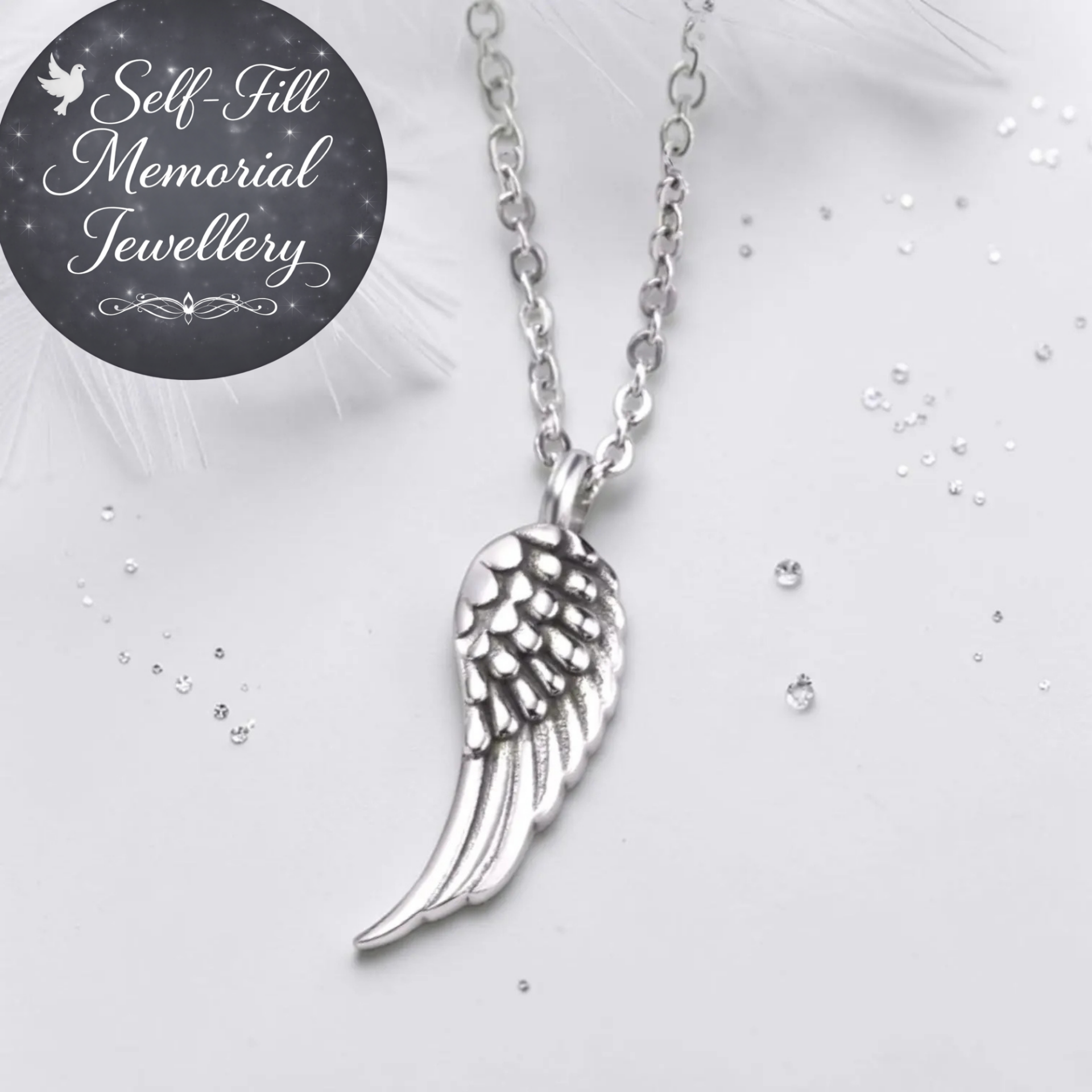 Angel Wing Self-Fill Memorial Necklace