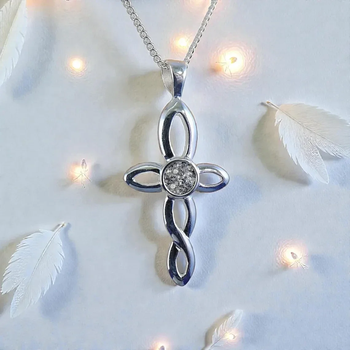Twisted  Religious Cross Memorial Necklace