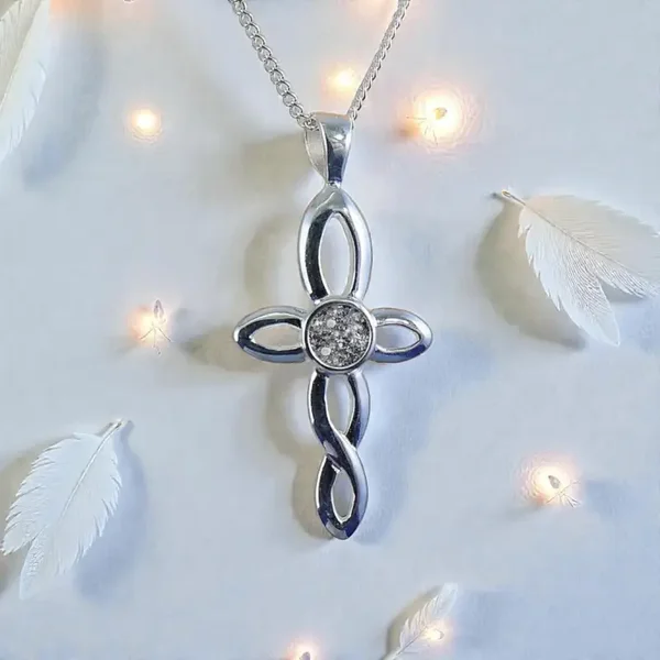 Twisted  Religious Cross Memorial Necklace