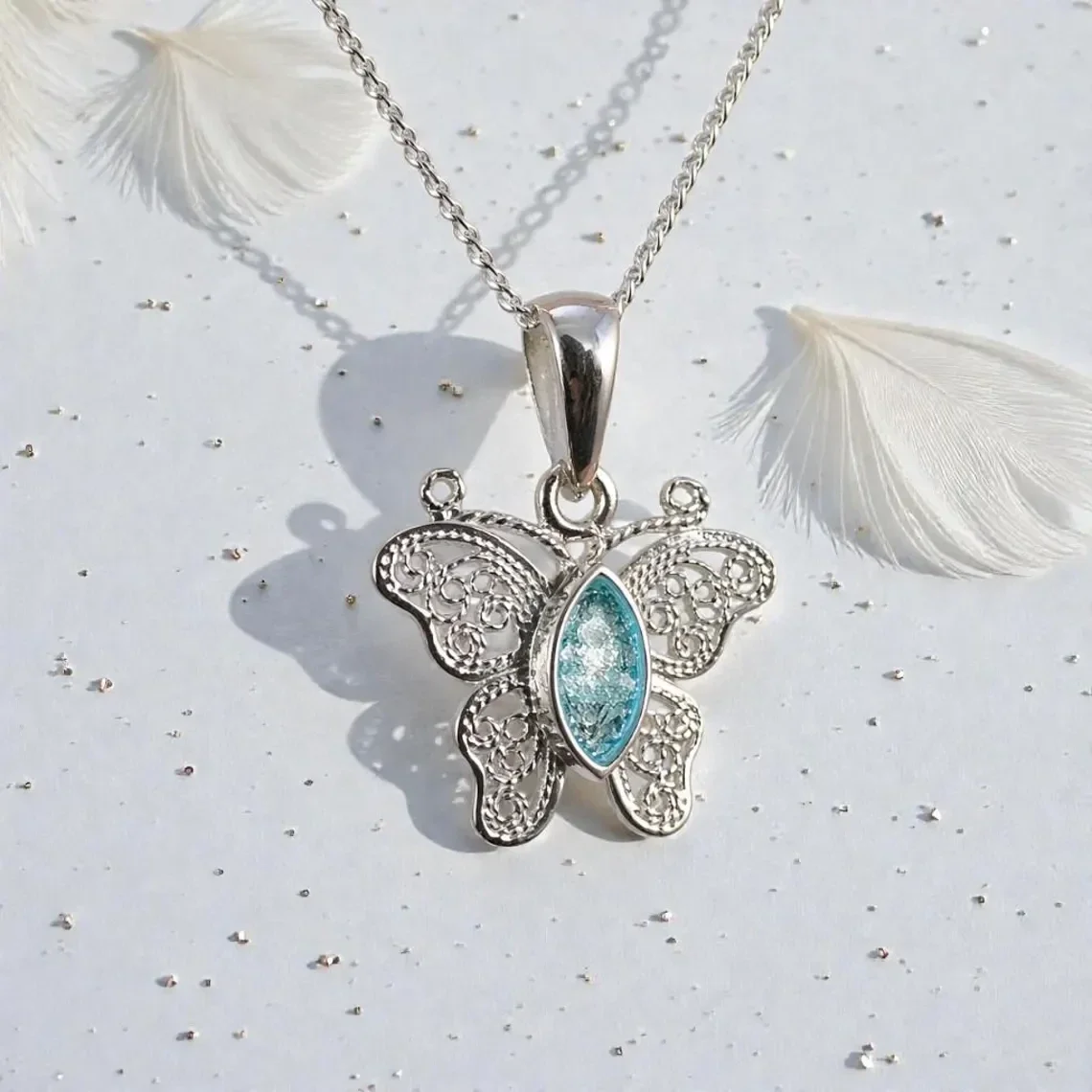 Filigree Butterfly Memorial Necklace