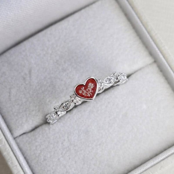 Dainty Heart Almond Eye Memorial Ring  - Sterling Silver