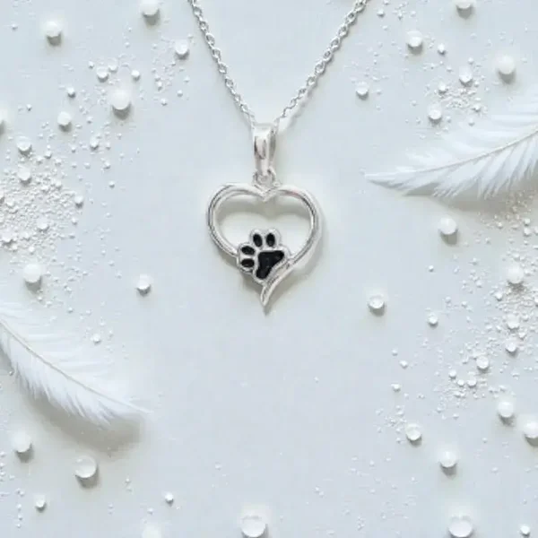 Paw Print Hollow Heart Memorial Necklace