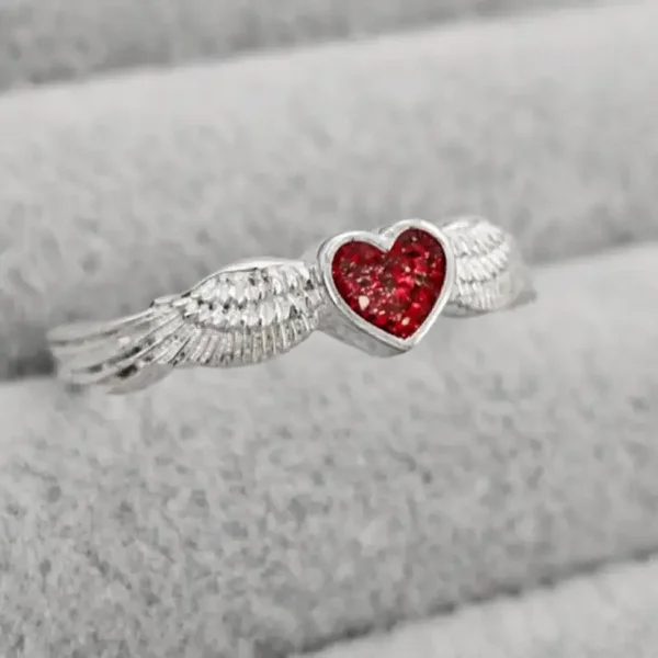 Angel Wings Heart Memorial Ring