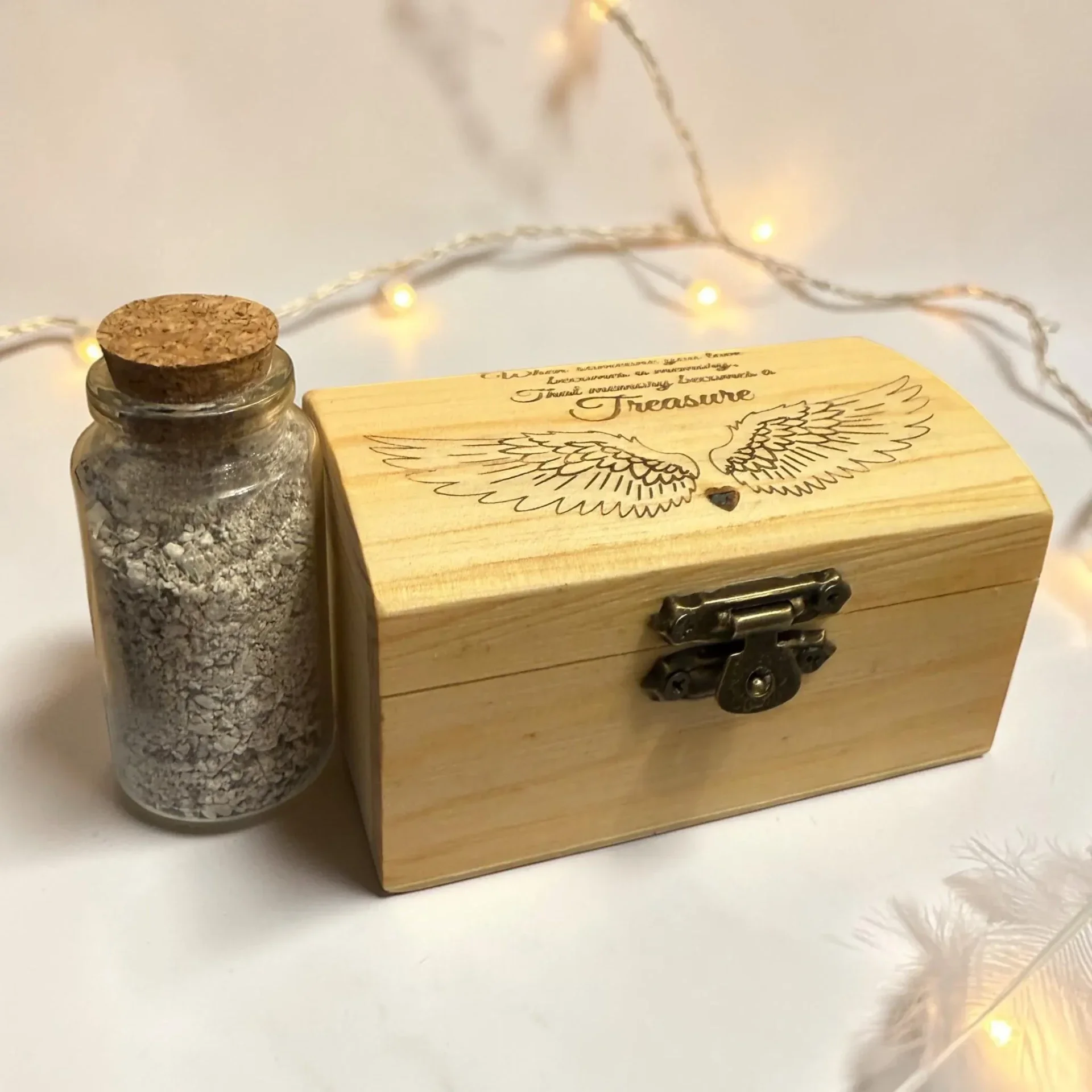 Wooden Keepsake Chest Urn with Glass Bottle – Self Fill Memorial Keepsake