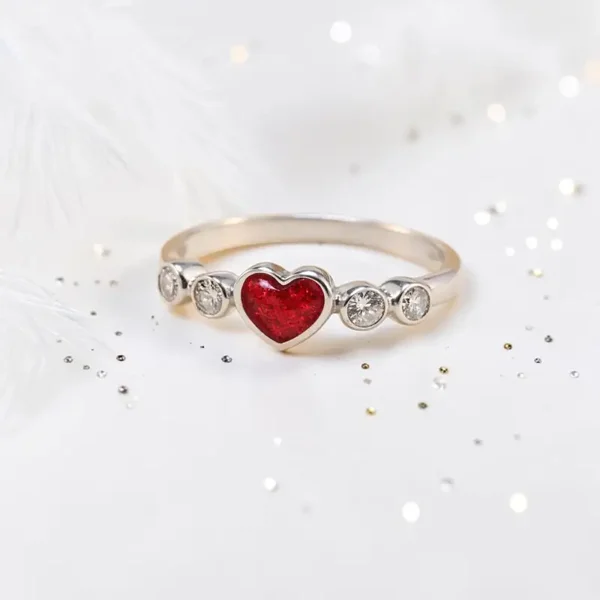 Heart  Double Gem Memorial Ring  - Sterling Silver