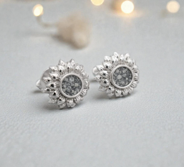 Sunflower Memorial Stud Earrings - Sterling Silver 925