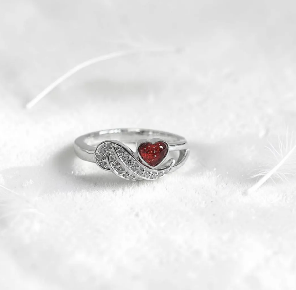 Angel Wing CZ Memorial Ring  - Sterling Silver