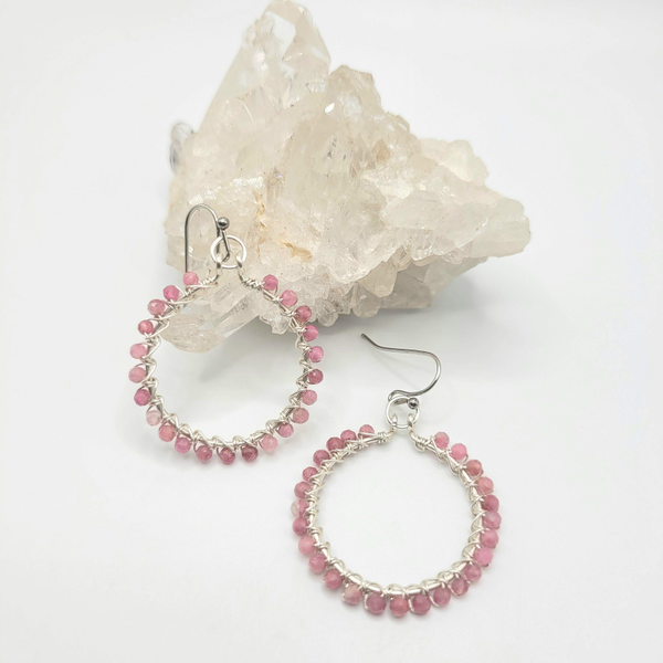 Pink Tourmaline Hoop Earrings – Handcrafted in Sterling Silver