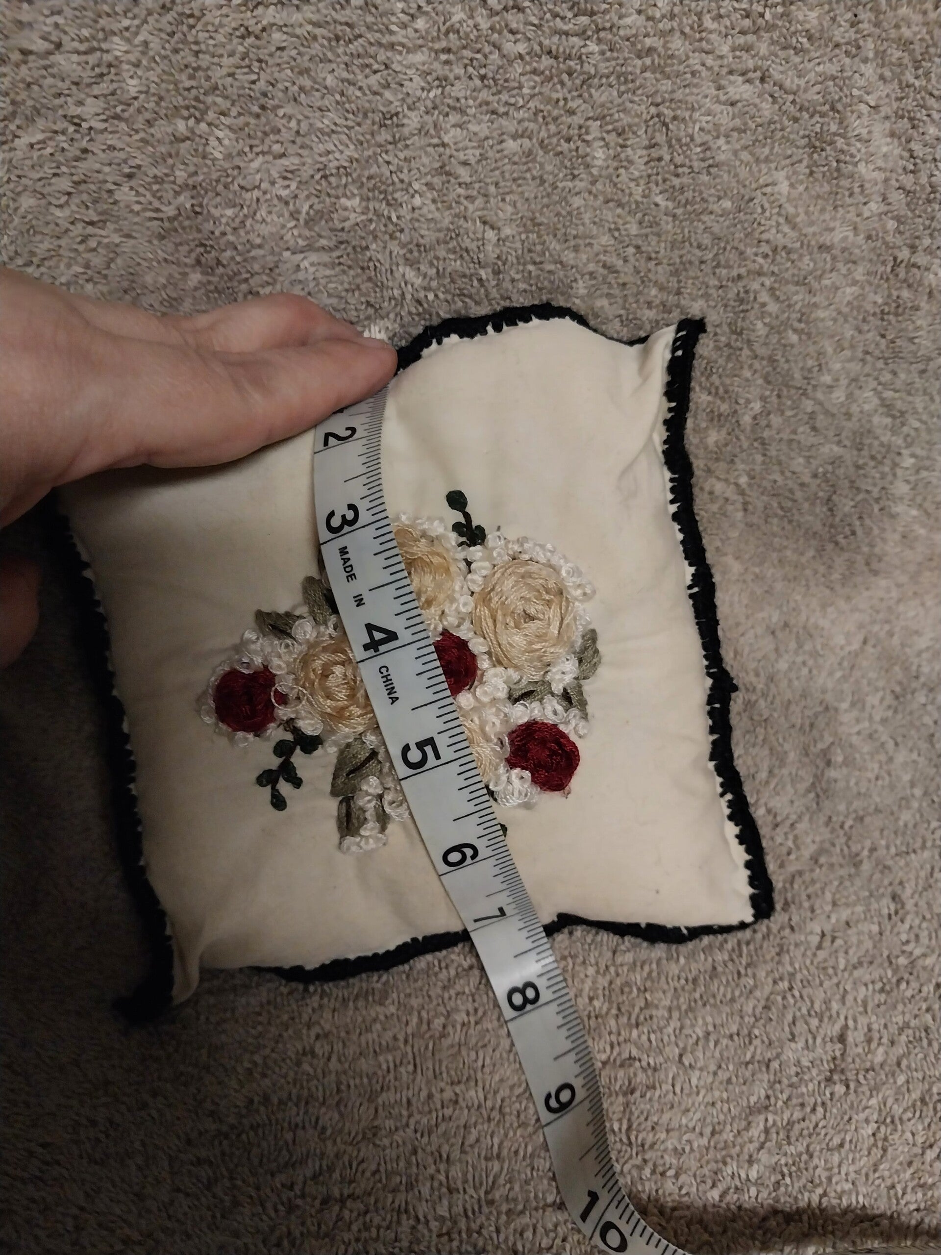 Embroidered Blush Roses Pillow