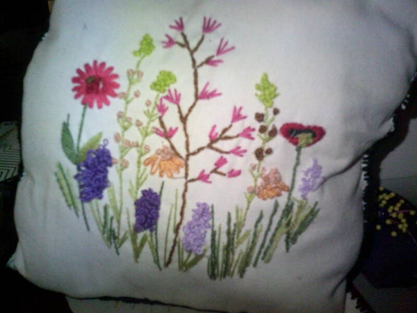 Embroidered White Pillow