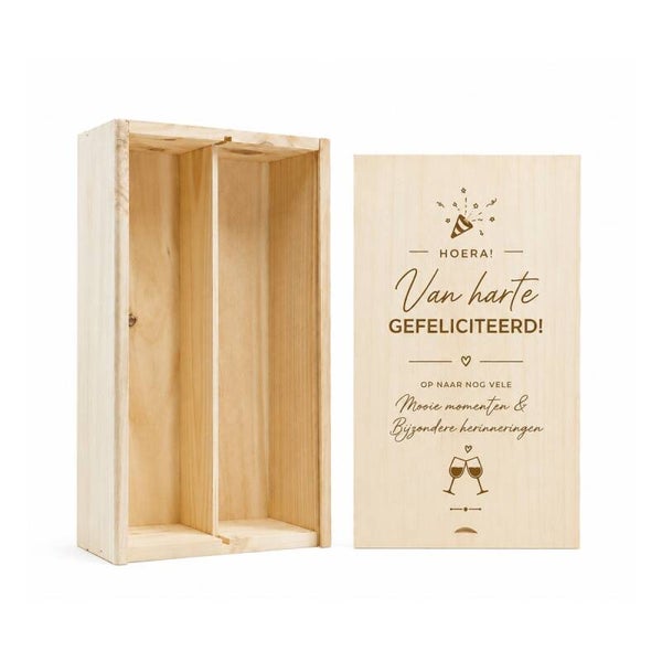Kistje wijn cadeau (2 flessen) met eigen opdruk