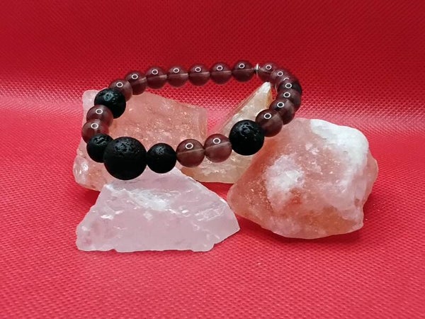 Pierre de lave et quartz fumé - 17 cm