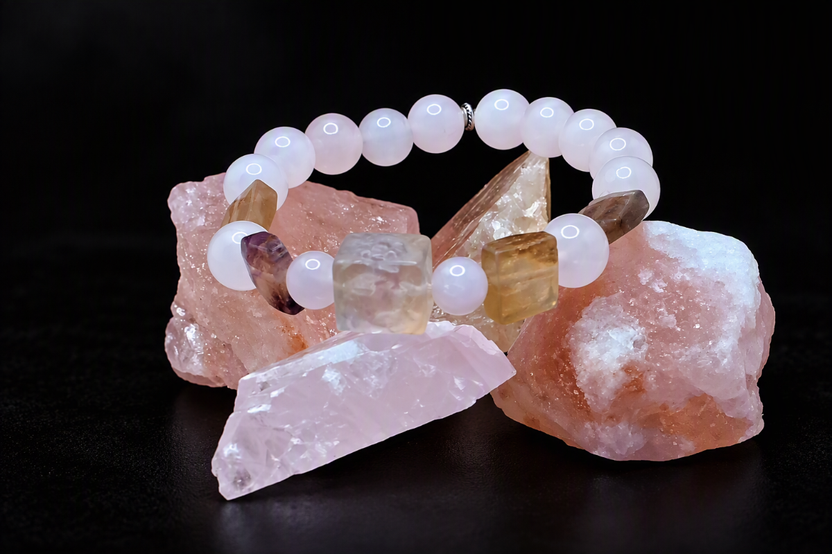 Fluorite et quartz rose - 17 cm