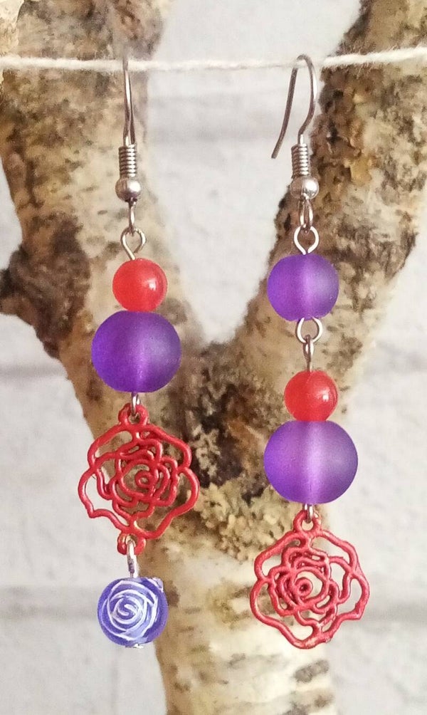 Boucles d'oreilles Red and purple flowers
