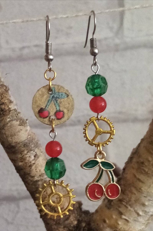 Boucles d'oreilles Cerises et engrenages