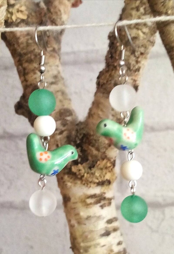 Boucles d'oreilles Oiseaux de porcelaine