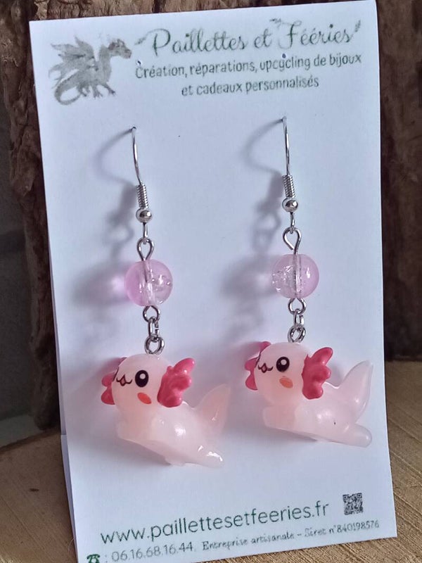 Boucles d'oreilles Axolotes roses