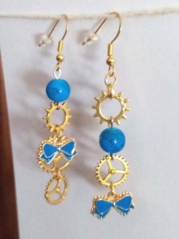 Boucles d'oreilles Ruban bleu et or