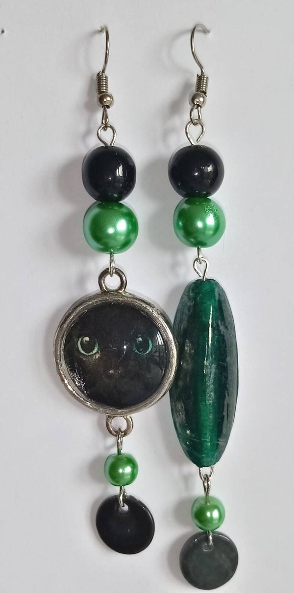 Boucles d'oreilles chat vert