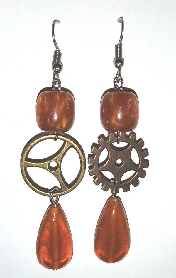 Boucles d'oreilles engrenages orange