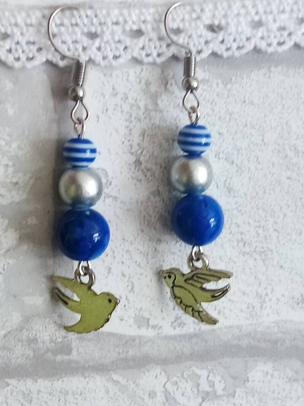 Boucles d'oreilles hirondelles bleues