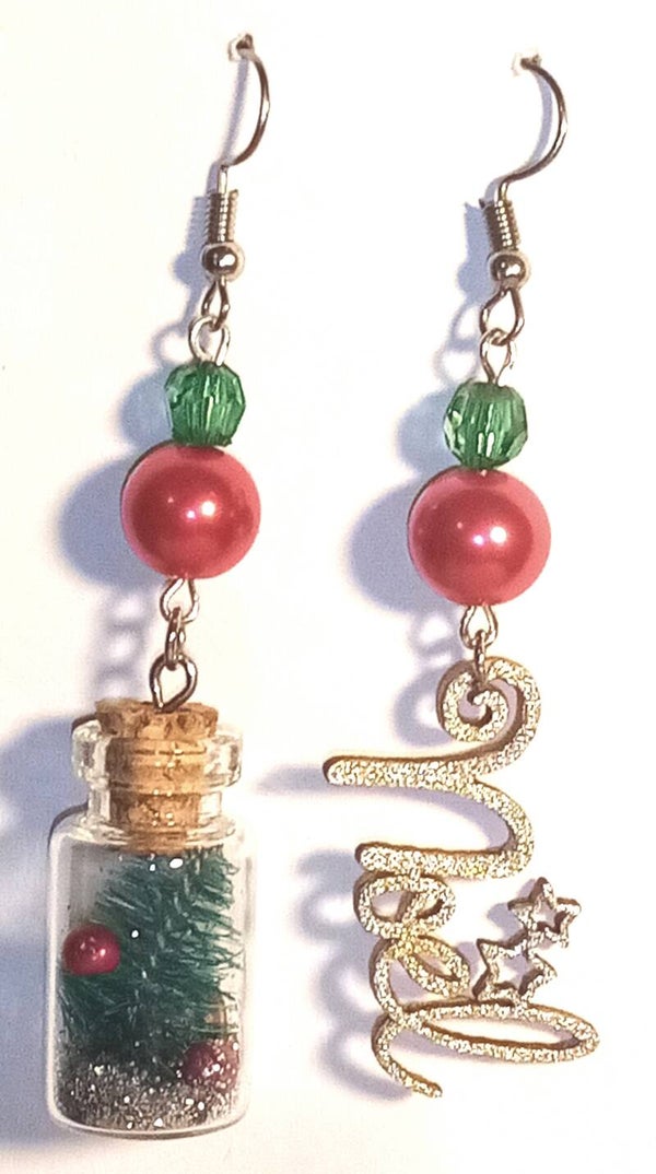 Boucles d'oreilles boule à neige et calligraphie Noël