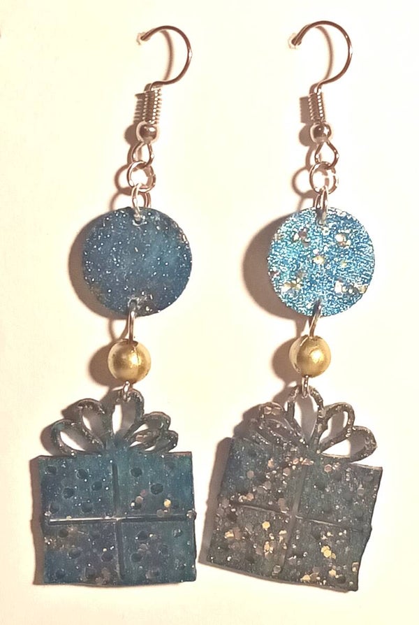 Boucles d'oreilles cadeaux bleu et or