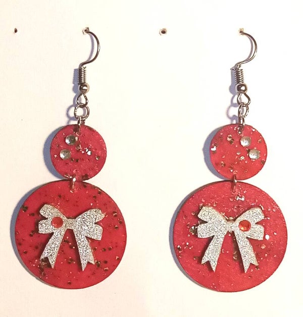 Boucles d'oreilles boules de Noël ruban et strass