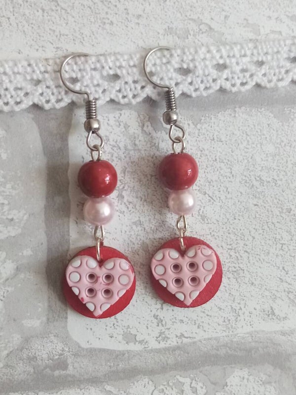 Boucles d'oreilles petits cœurs polka
