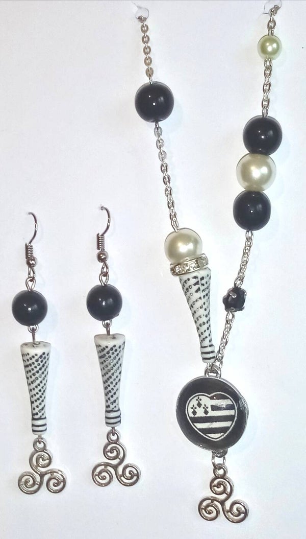 Parure collier et boucles d'oreilles Breizh Atao
