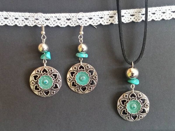 Parure boucles et collier turquoise
