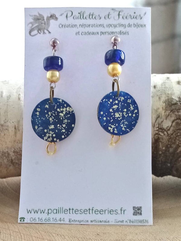 Puces d'oreilles Cosmos bleu et or