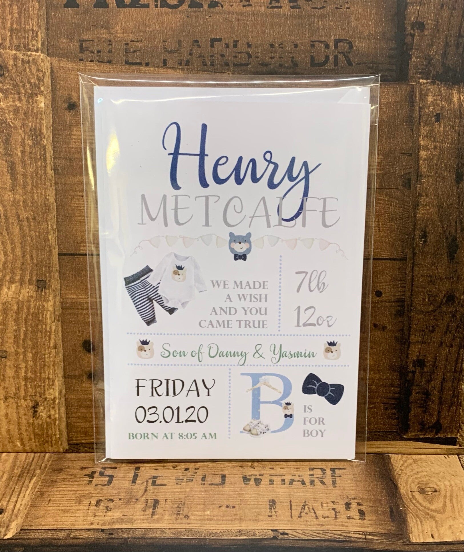 birth stats card boy from sign'd by judy in felixstowe