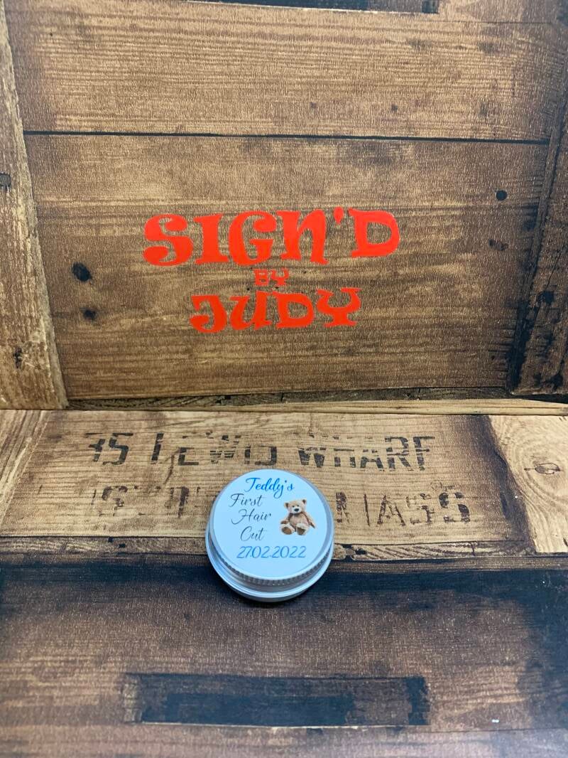 First hair cut tin from sign'd by judy