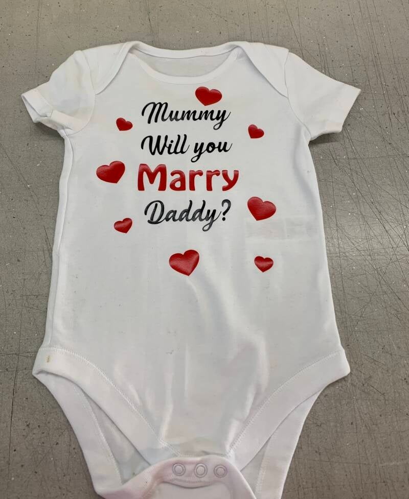mummy will you marry daddy baby vest from signd by judy in felixstowe