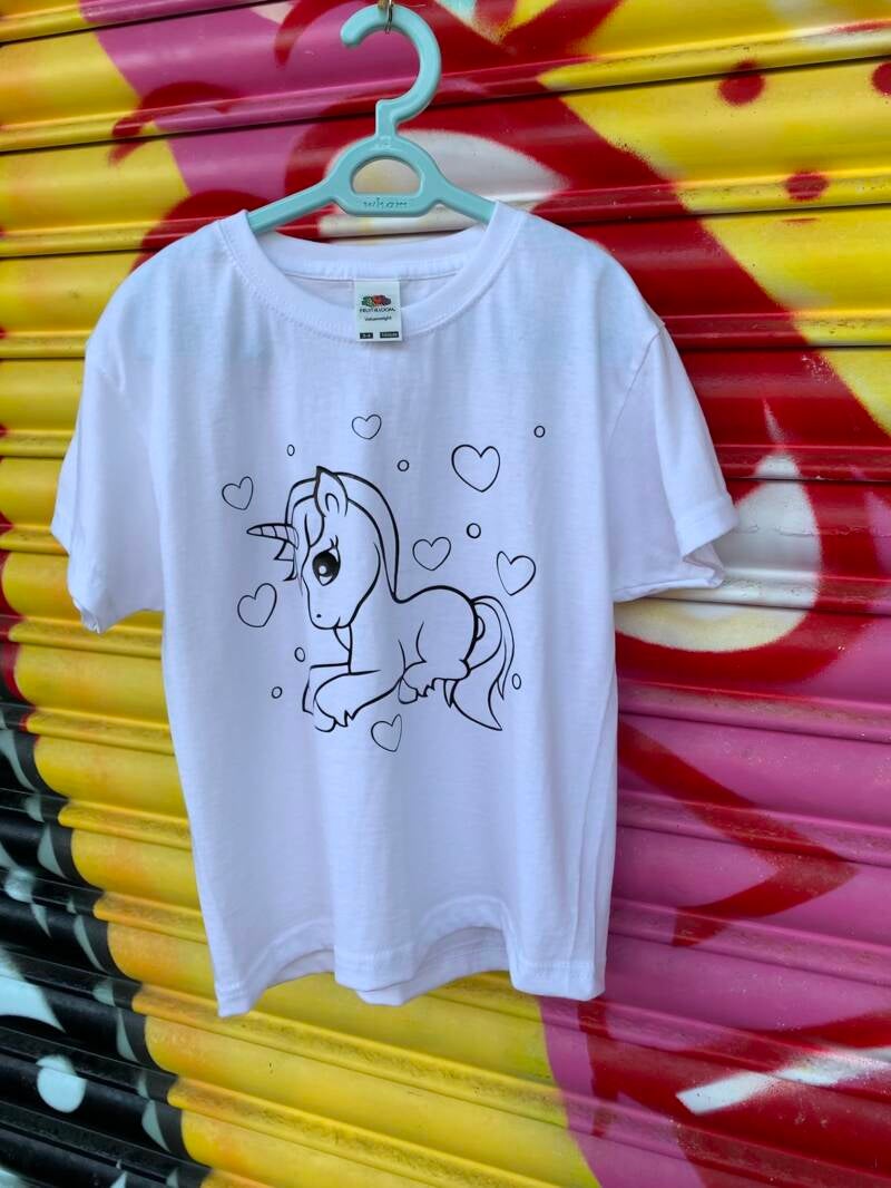 Colour me in unicorn t shirt  from sign'd by judy