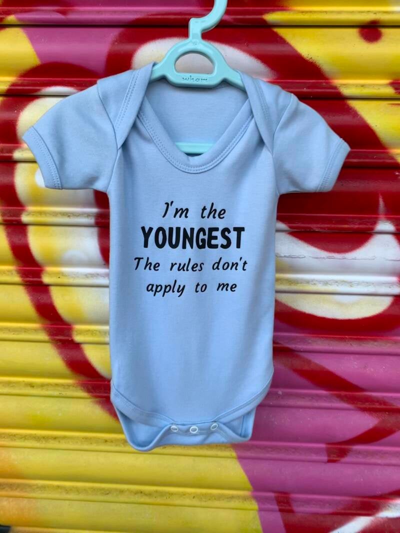 I'm the youngest the rules don't apply to me baby vest from sign'd by judy