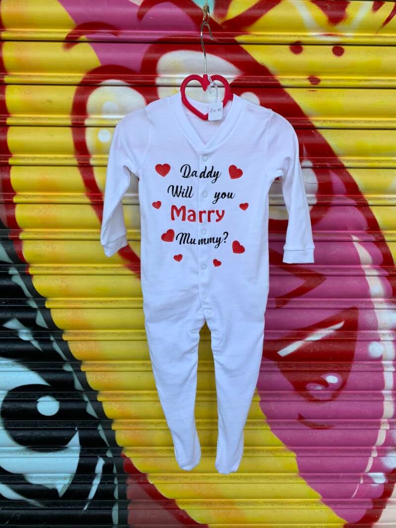 Daddy will you marry mummy baby sleep suit from sign'd by judy