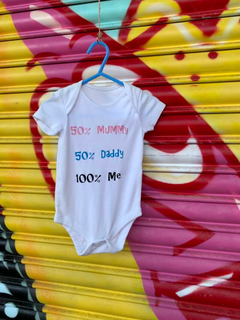 50% mummy , 50% daddy , 100% me baby vest from sign'd by judy