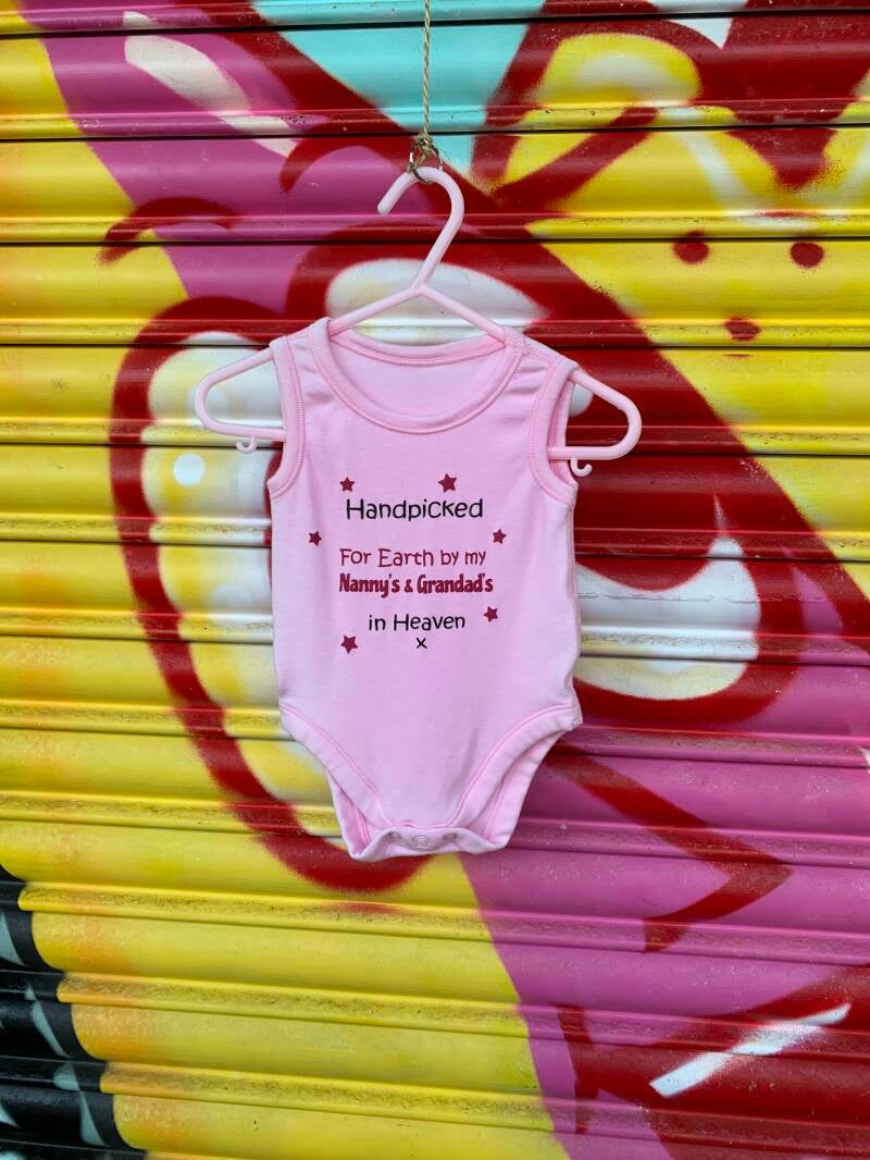 Pink handpicked for earth by my nannies and grandads in heaven baby vest from sign'd by judy