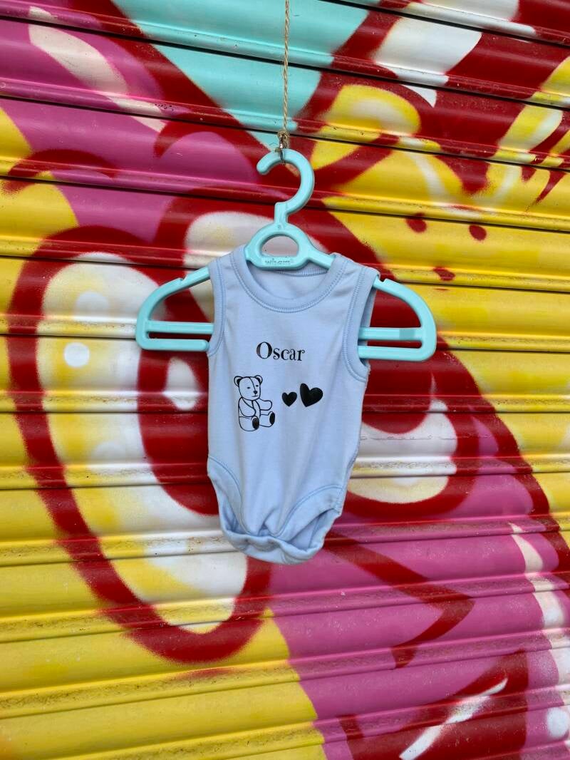 baby's name with  teddy bear vest  from sign'd by judy