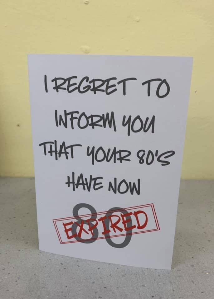 i regret to inform you that your age has expired card from sign'd by judy in felixstowe