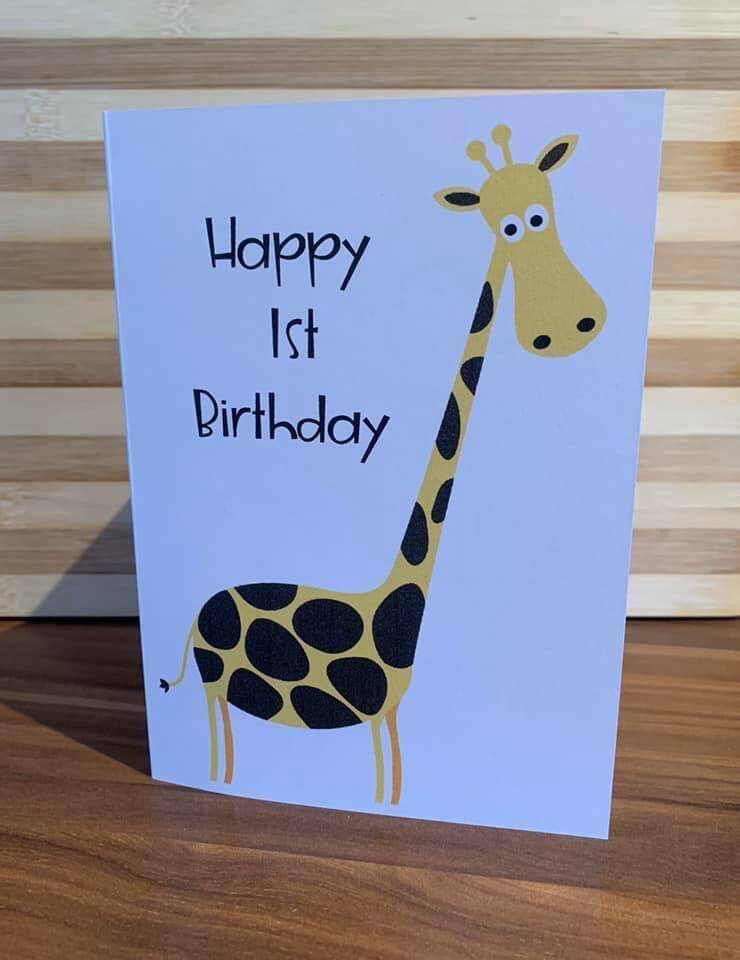 happy birthday giraffe card from sign'd by judy in felixstowe