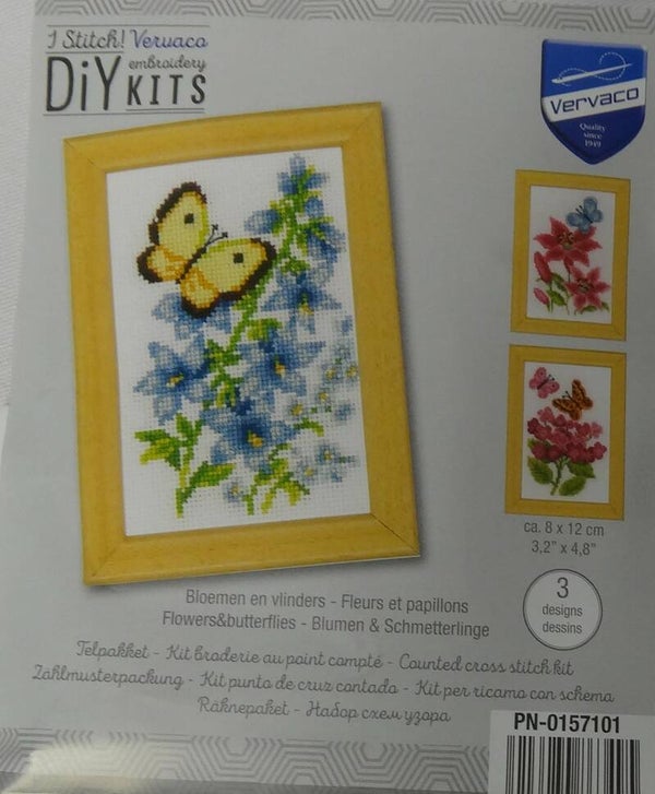 Vervaco borduur schilderijtjes bloemen en vlinders