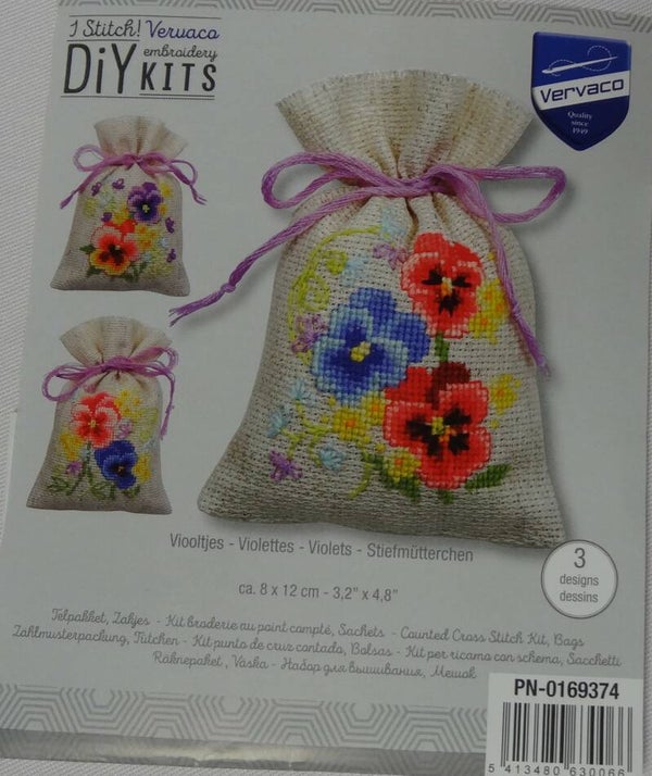 Vervaco borduur zakjes Viooltjes
