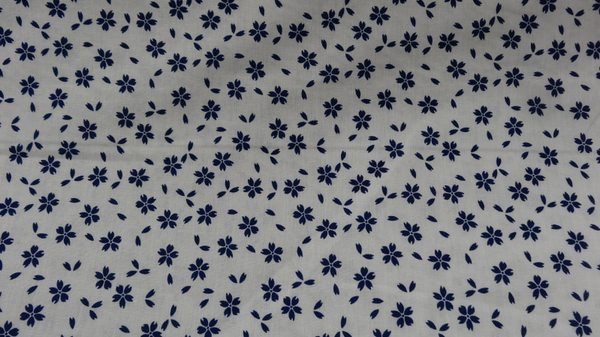 Folklore stoffen blauwe bloemetje op wit - 428