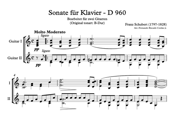 Franz Schubert Sonata D. 960 1st movement for Classical Guitar Duo SCORE AND PARTS - Fernando Riscado Cordas 2013