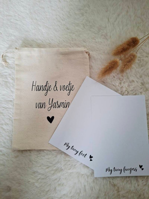 Bewaarzakje hand en voetafdrukje | met 2 kaartjes en inktpad