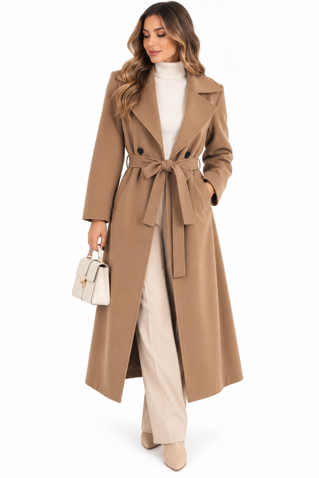 Gabardina de paño camel