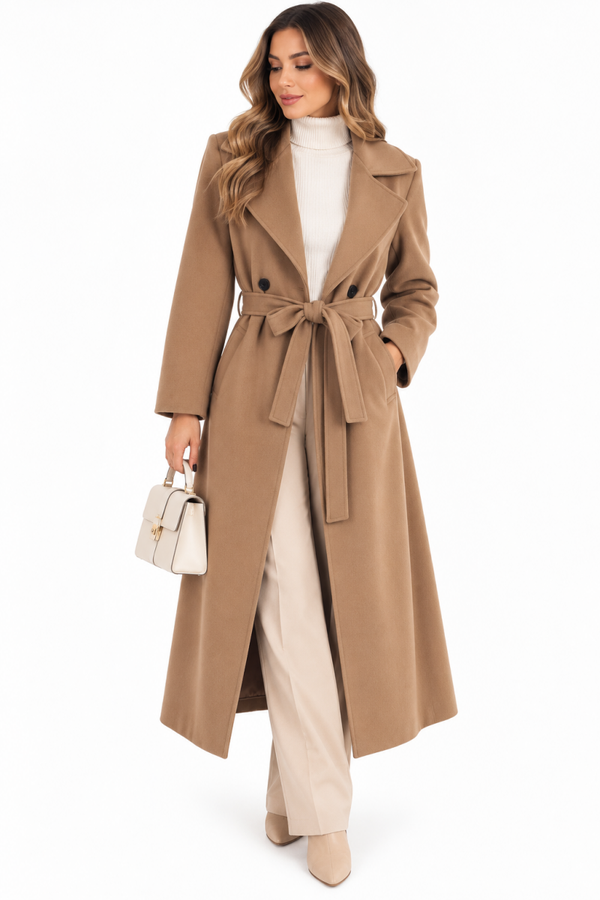 Gabardina de paño camel